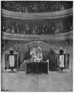 Hvordan en skuespiller ser sitt publikum og suffleren, ca. 1890 av A. Kamak