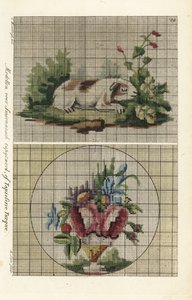 Mønstre for tyrkisk billedvev: marsvin i en hage og blomsterbukett i en vase