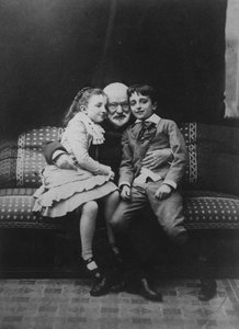 Victor Hugo (1802-85) og hans barnebarn Georges og Jeanne, 1881 av A. Melandri