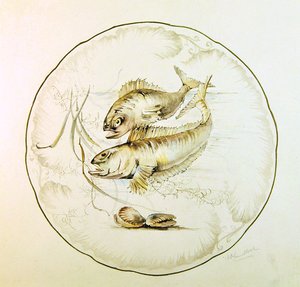 Wedgwood-design for en tallerken, ca. 1880 (akvarell på papir) av A. Proudlove
