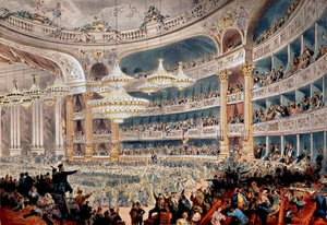 Ball på Opera de la rue Le Peletier i Paris rundt 1850 - Gravering av A Provost