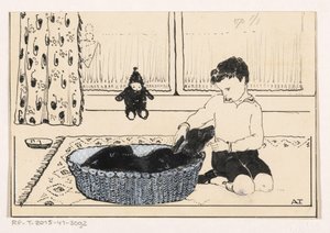 Gutt som klapper en hund av A. Tinbergen (signed by artist)