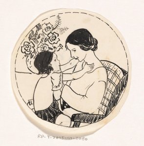 Jente på mors fang av A. Tinbergen (signed by artist)