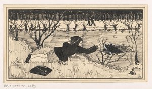 Jenta prøver å redde hunden fra kjølvannet av A. Tinbergen (signed by artist)