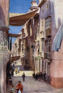 En gate i Murcia (farge litho) av A. Trevor Haddon