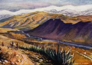Granada, utsikt over Sierra Nevada og elven Genil (farge litho) av A. Trevor Haddon