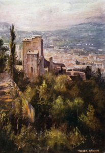 Alhambra, Vermillion Towers fra vollene (farge litho)