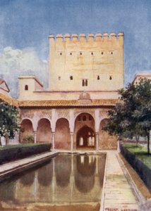 Alhambra, Tower of Comares (farge litho) av A. Trevor Haddon