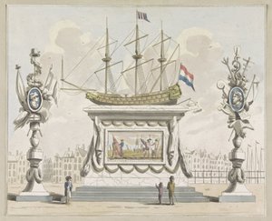 Handel og frakt, dekorasjon på Nieuwmarkt, 1795 Ti plater med dekorasjonene på Alliantiefeest i Amsterdam i 1795 (serietittel) av A. Verkerk