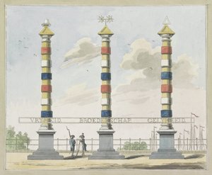 Frihet, brorskap og likhet, dekorasjon på Hogesluis, 1795 Ti plater med dekorasjonene på Alliantiefeest i Amsterdam i 1795 av A. Verkerk