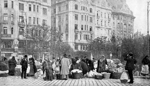 Stort marked for blomster, Budapest, Ungarn, 1922.