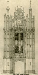Arkitekttegning: vestfront indre porthus, 1833-1834, 1906. av A. W. N. Pugin