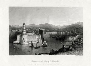 Inngang til havnen i Marseille, Frankrike, 1875
