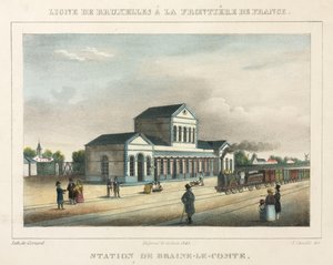 Braine-le-Comte Station, Belgia, gravert av Gerard, 1843 av A. after Canelle
