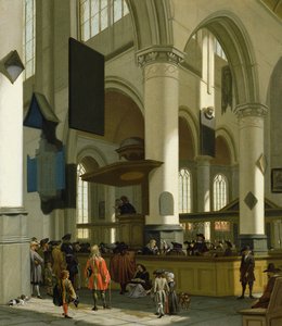 Interiør i Oude Kerk, Delft, med en predikant av A. and Streeck, H. van Storck