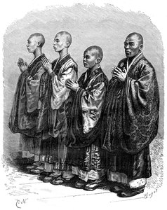 Buddhister i bønn, Japan, 1800-tallet.