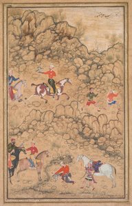Jakt med falker i et landskap, ca. 1558-1560, grenser tilføyd trolig 1700-tallet. av Abd al Samad