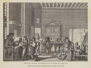 Fransk gutteskole under Ludvig XIIIs regjeringstid (litho) av Abraham (after) Bosse
