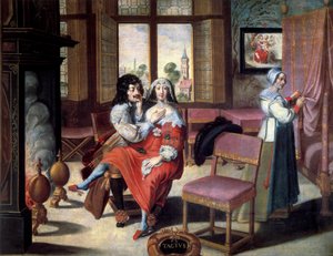 De fem sansene: berøringen Et par som stryker hverandre. Maleri av Abraham Bosse (1602-1674) 1600-tallet. Omvisninger, Museum of Fine Arts