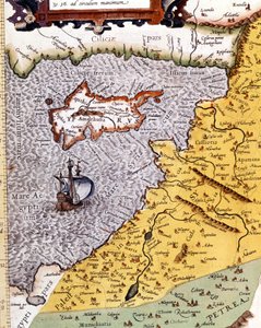 Historisk geografisk kart over Palestina i henhold til Atlas of Abraham Ortelius, Amsterdam