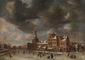 Blauwpoort i Leiden om vinteren, ca. 1654–1665 (olje på lerret) av Abraham Beerstraten