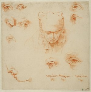 Hodet til en gammel kvinne og studier av øyne og munner av Abraham Bloemaert