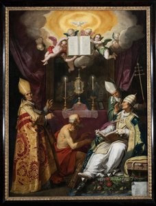 ""kirkens fire fedre"" Representasjon av den hellige Ambrosius av Milano, den hellige Augustin av Hippo, den hellige Gregor den store og den hellige Hieronymus - Maleri av Abraham Bloemaert (1566-1651) av Abraham Bloemaert