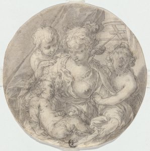 Madonnaen med Kristusbarnet, med spedbarnet døperen Johannes og et annet barn (Caritas) av Abraham Bloemaert