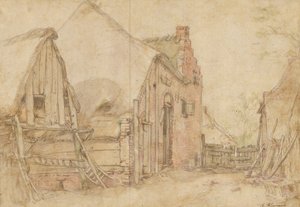 Utsikt over en gårdsplass (recto); Studie av et tre (verso) av Abraham Bloemaert