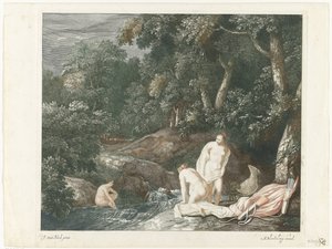 Diana og nymfene hennes bader i en elv