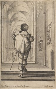 En gentleman sett bakfra gå inn i en kirke, ca. 1629. av Abraham Bosse