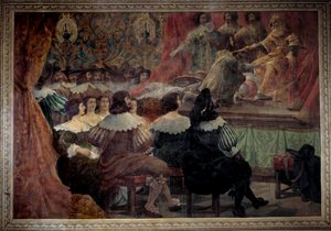 En teatralsk representasjon på 1600-tallet på Chateau de Grosbois-maleriet av Abraham Bosse (1602-1676) av Abraham Bosse