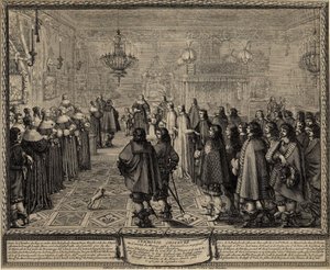 Seremoni for ekteskapskontrakten mellom Wladyslaw IV, kongen av Polen og Marie Louise Gonzaga. av Abraham Bosse