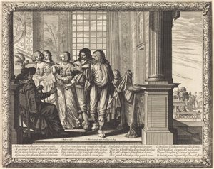 Den fortapte sønns far bestiller den beste kappen og slaktingen av den fete kalven av Abraham Bosse