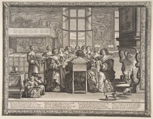 Koner ved bordet under fraværet av ektemennene deres, ca. 1635-36. av Abraham Bosse