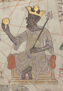 Detalj fra det katalanske atlaset, ark 6, som viser Mansa Musa tronet, 1375 av Abraham Cresques