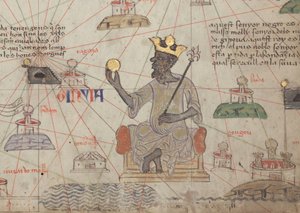 Detalj fra den katalanske atlasen, ark 6, som viser Mansa Musa på tronen, 1375