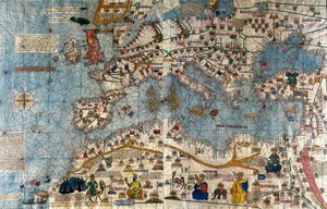 Katalansk kart over det europeiske kontinentet med Atlanterhavet og Middelhavet av Abraham and Cresques Jehuda Cresques