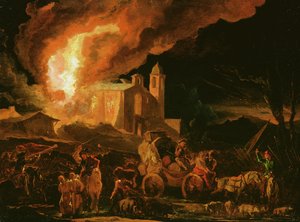 Soldater plyndrer et brennende kloster (olje på panel)