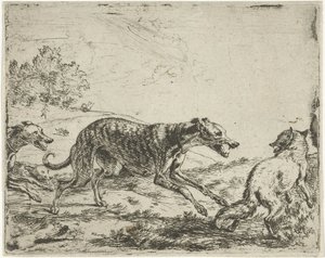 Fox og de tre hundene av Abraham Danielsz. Hondius