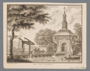 Utsikt over Zijlpoort i Leiden De Zyl Poort (tittel på objekt) av Abraham Delfos