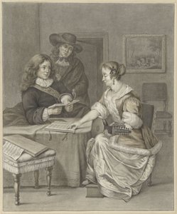 Et par som lager musikk, en mann ser på av Abraham Delfos