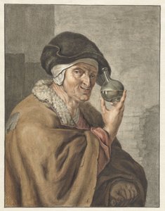 Gammel kvinne med et uringlass