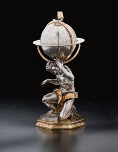 To eksepsjonelle jord- og himmelkloder, støttet av Hercules og Atlas, Augsburg, 1697-99
