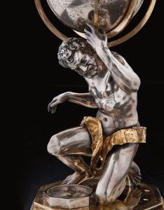 To eksepsjonelle jord- og himmelkloder, støttet av Hercules og Atlas, Augsburg, 1697-99 av Abraham Drentwett