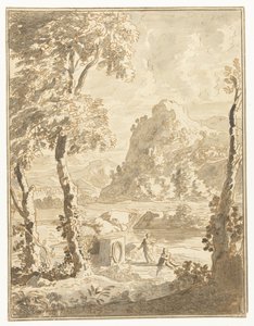 Arkadisk landskap med små figurer av Abraham Genoels (II)