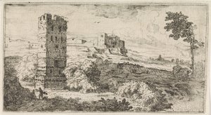 Landskap med firkantet tårn av Abraham Genoels