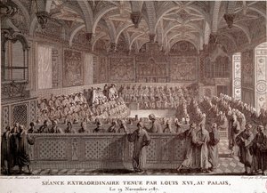 Første av den franske revolusjonen: Ekstraordinær sesjon holdt av Ludvig XVI (1754-1793) på slottet i Versailles, 19. november av Abraham Girardet