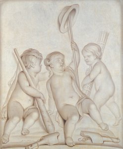De tre kjerubene (grisaille), Putti med attributtene til Hercules og Mercury, 1767 av Abraham Hendrick van Beesten