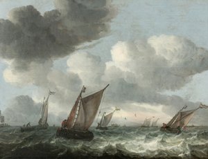 Fiskebåter utenfor kysten i et hakkete hav (olje på panel) av Abraham Hendricksz van Beyeren